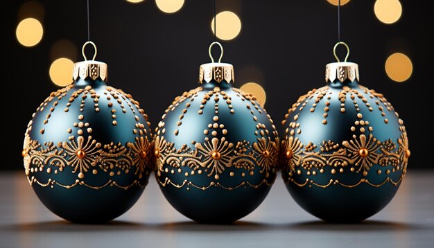 A bright glowing ornament decorates the Christmas tree beautifully generated by AI