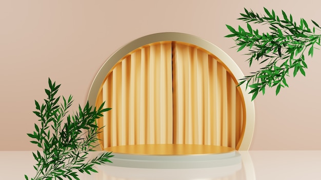 bright gold podium with curtain and leaves