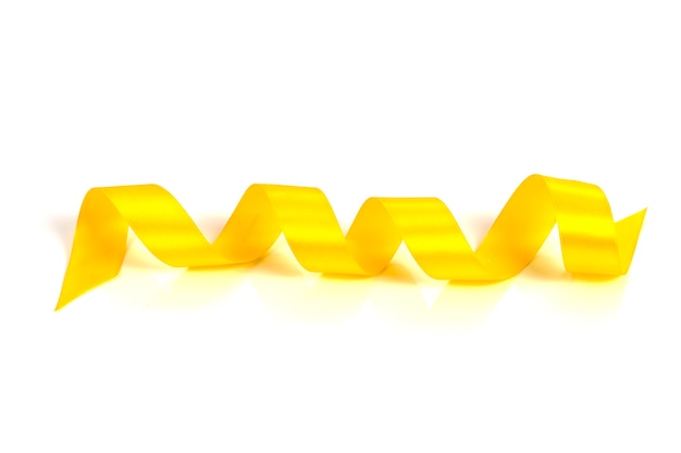 Bright gold satin ribbon on white background.