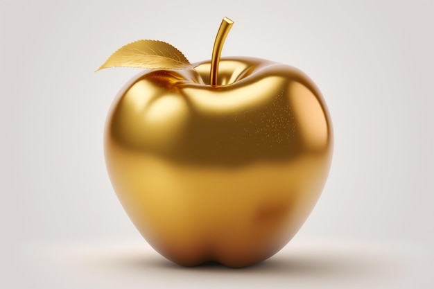 Bright golden apple on a white background