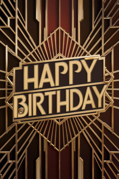 Photo bright golden happy birthday sign against black and red background