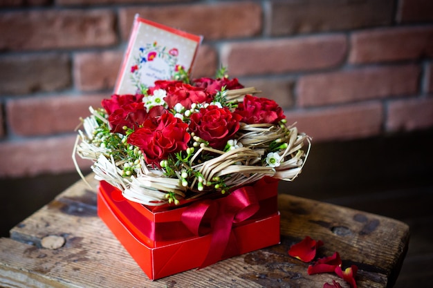 Bright and gorgeous flower floral bouquet of lovely red flowers for Valentines day