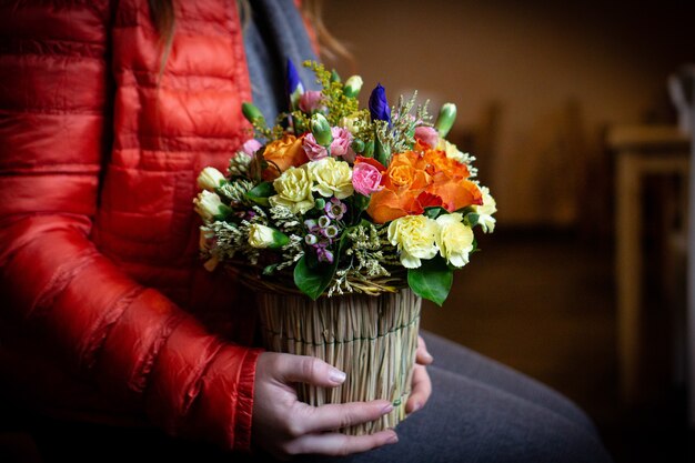 Bright and gorgeous flower floral bouquet of lovely red flowers for valentines day