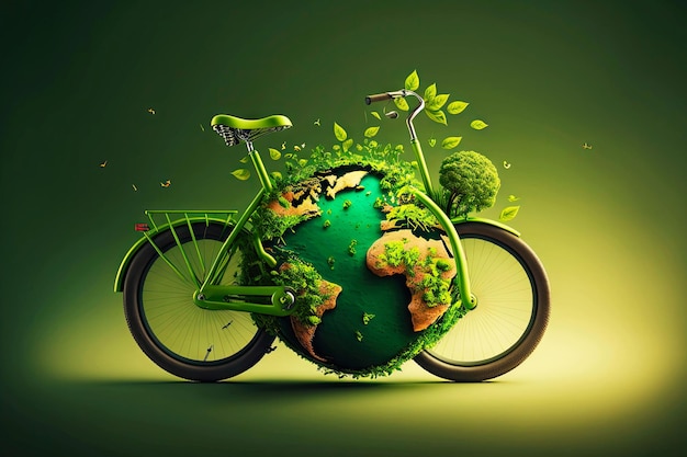 Bright green decorated with plants and greenery bike for bicycling generative ai