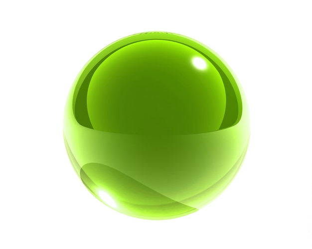 Photo bright green glass sphere isolated