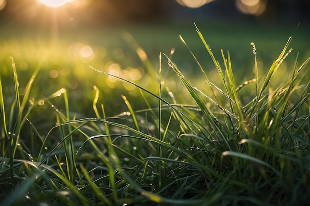 Photo bright green grass growing as sunlight spills down