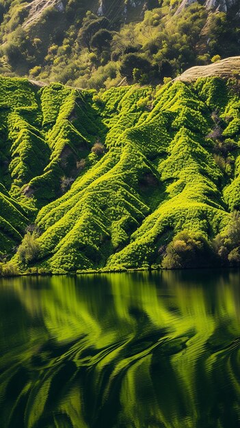 写真 植物で覆われた明るい緑の丘