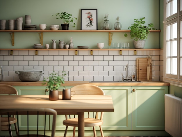 Bright green kitchen with a tropical flair AI Generated