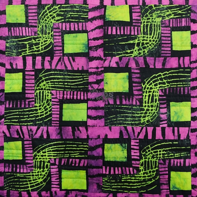 bright green and purple fabric in the style of spon