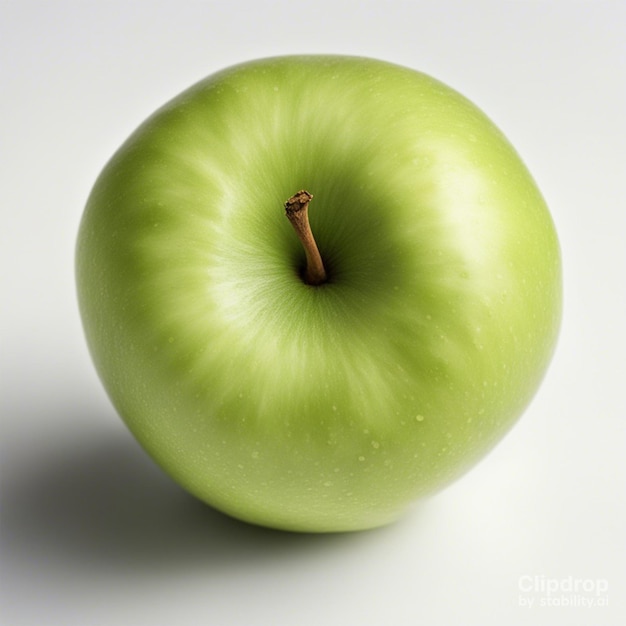 Bright Green Shiny Apple Isolated Fruit Raw Food Produce Stem