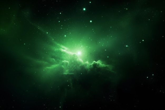 Bright green star in starfield dark galaxy planets in a free space generated AI