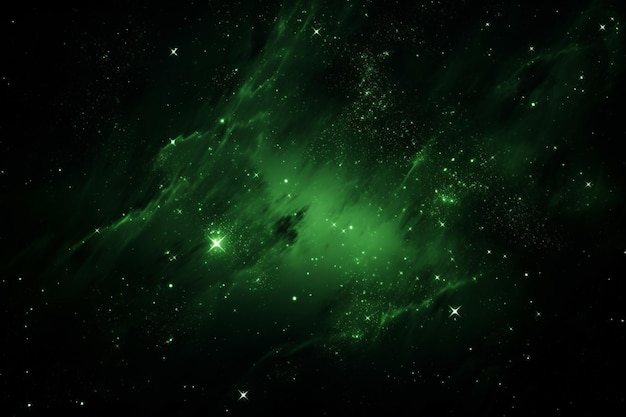 Bright green star in starfield dark galaxy planets in a free space generated AI