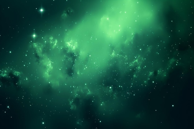 Bright green star in starfield dark galaxy planets in a free space generated AI