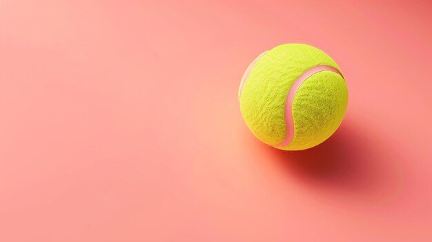Фото Ярко-зеленый теннисный мяч на розовом фоне мяч слегка поднят над поверхностью и сосредоточен в раме