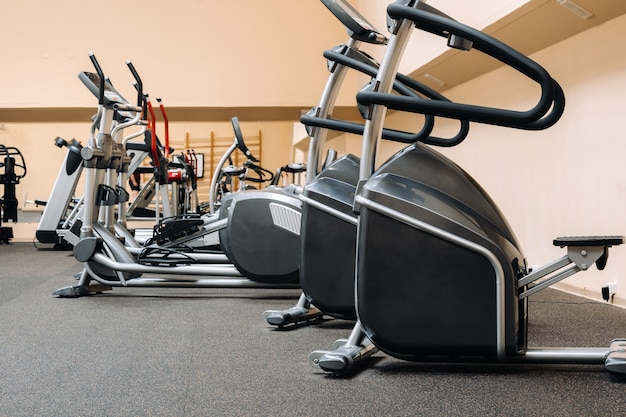 Bright gym. Sports equipment in the gym.