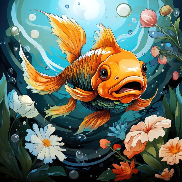 Photo bright and happy gold fish template for poster tshirt sticker etc