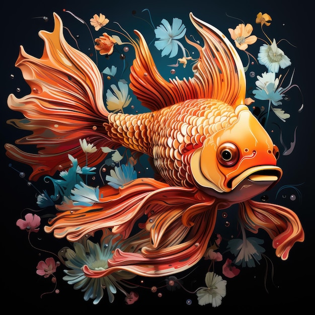 Bright and happy gold fish Template for poster tshirt sticker etc