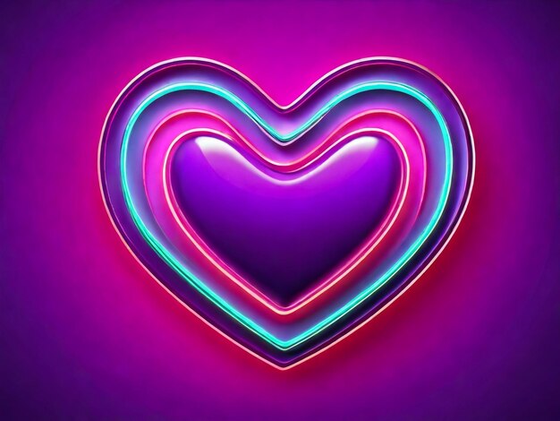 Photo bright heart neon sign retro neon heart sign on purple background design element for happy valent