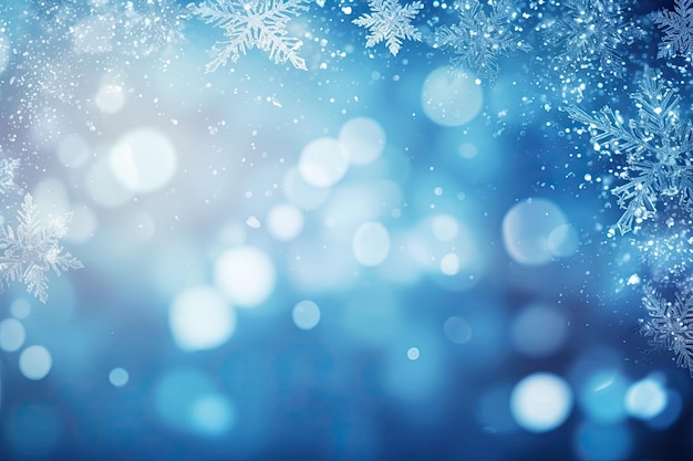 Bright holiday background with bokeh and snowflakes New Year and Christmas