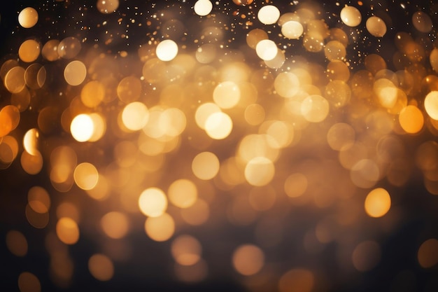 Bright holiday background with gold bokeh on a dark background New Year Christmas