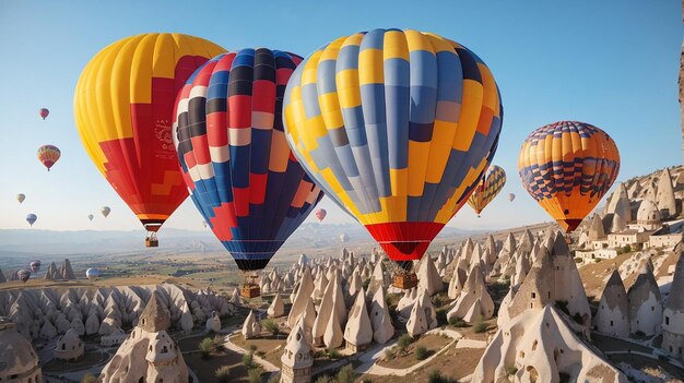 Bright hot air balloons in sky of cappadocia turkey