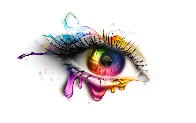Photo bright human eye with rainbow colors