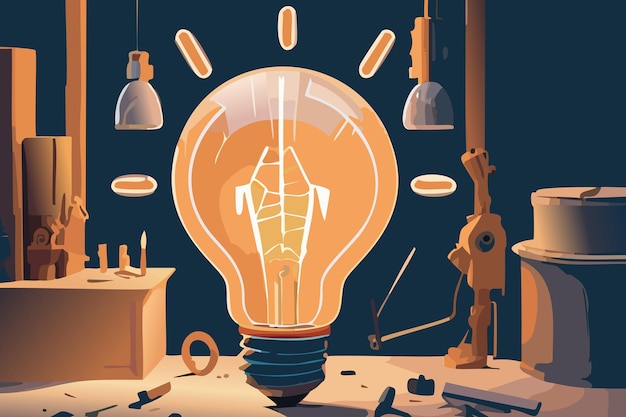 A bright idea in workshop Light bulb concept Business growth Innovation