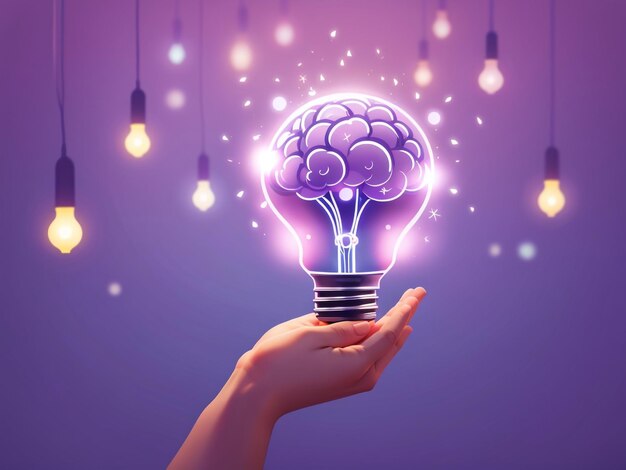 Bright ideas in your hands hand holding a virtual lightbulb with brainstorming brilliance