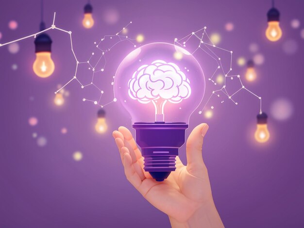 Bright ideas in your hands hand holding a virtual lightbulb with brainstorming brilliance