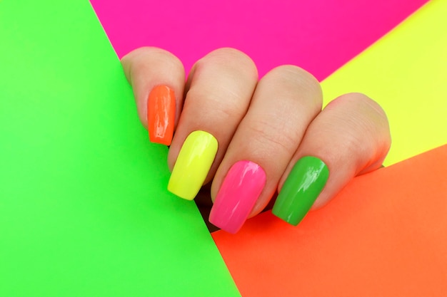 Bright illuminated multicolored manicure