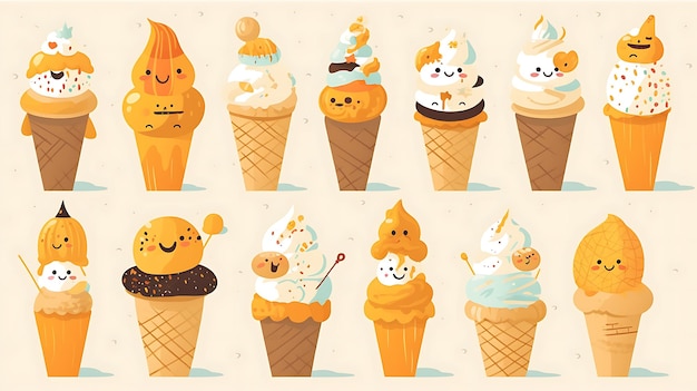 Bright illustration of ice cream cones ai generative
