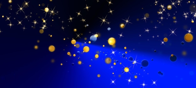Фото Яркая иллюстрация на синем и черном фоне золотые мерцающие огни рождественский праздник блеск