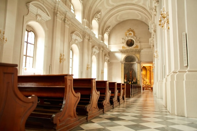 The bright interior of a Catholic church