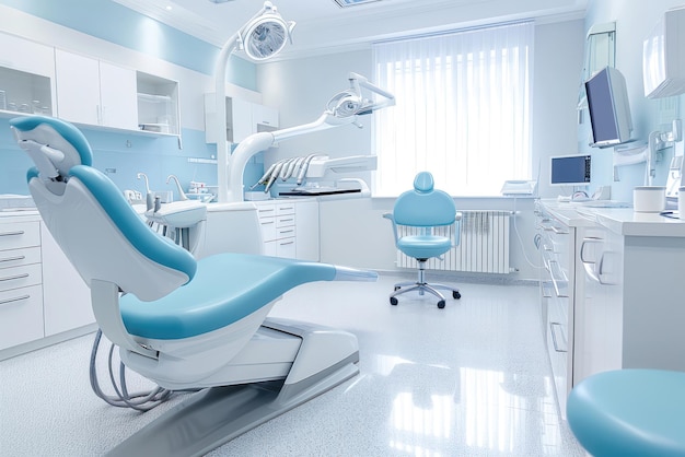 Bright a inviting modern dental clinic interior office with contemporary dentistry equipment