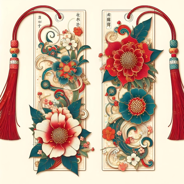 Bright Japanese floral bookmarks