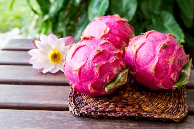 Bright juicy tropical red dragon fruit. Dragon fruit or Pitaya is the plant in Cactaceae family or Cactus.