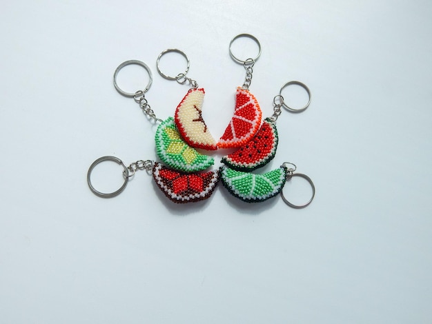 Bright key chains on a white