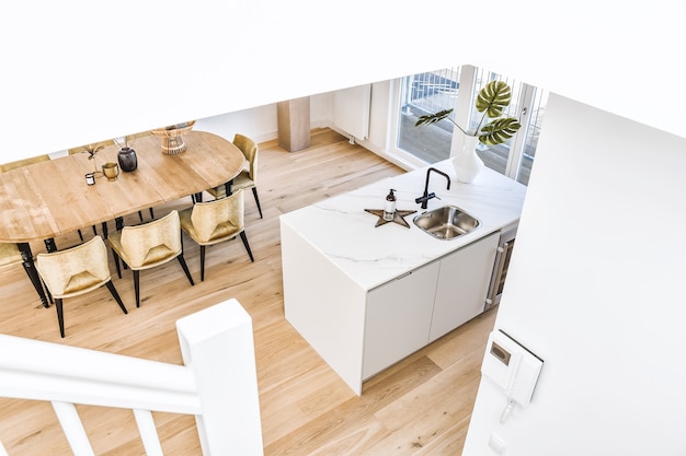 Bright kitchen with a luxury kitchen island in the elegant house