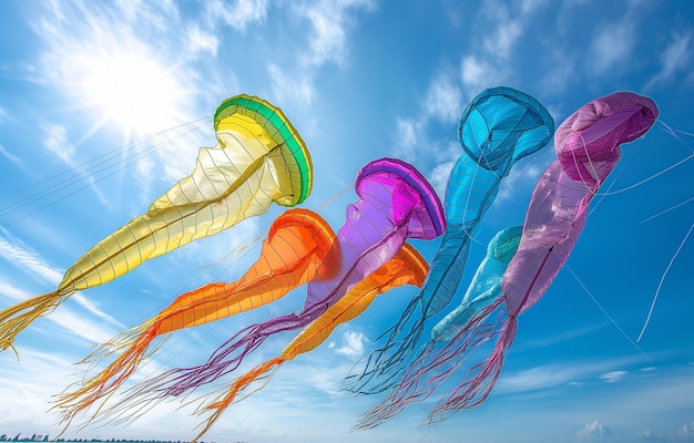 Bright kites soaring into the heavens