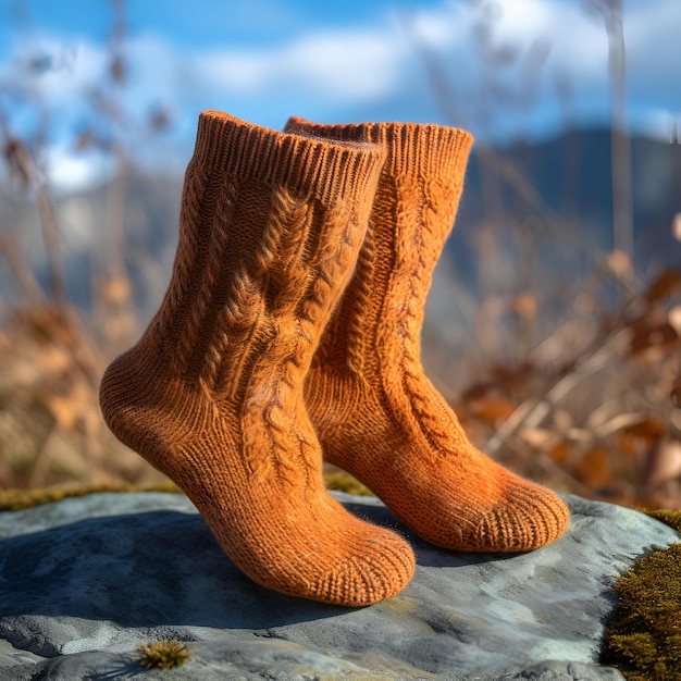 bright knitted wool socks warm clothes without people