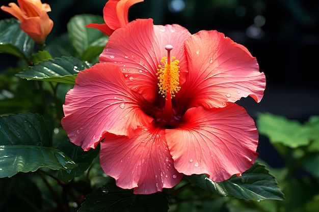 Bright large red flower of hibiscus Pink hibiscus flower scent plant for aroma floral