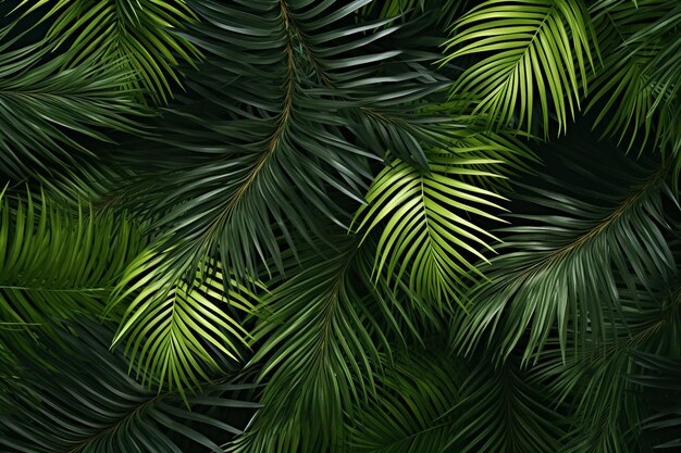 Photo bright leaves of fluffy tropical palm tree in creative processing