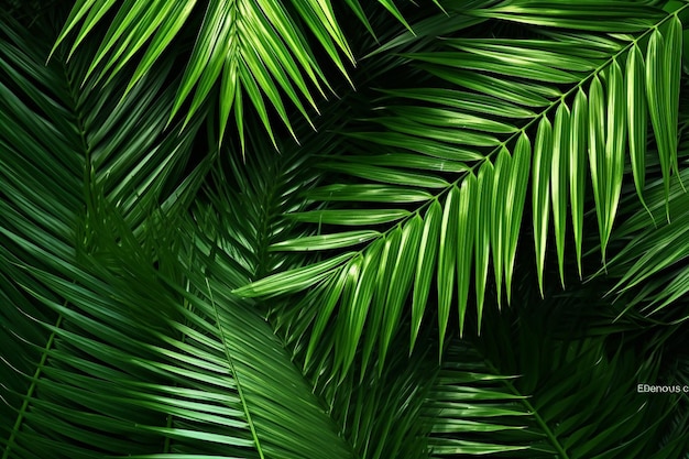 Photo bright leaves of fluffy tropical palm tree in creative processing