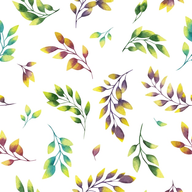 Bright leaves watercolor pattern on a dark background