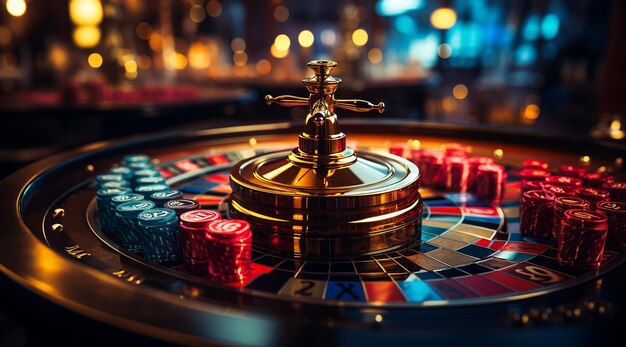 Photo bright lights on casino roulette wheel