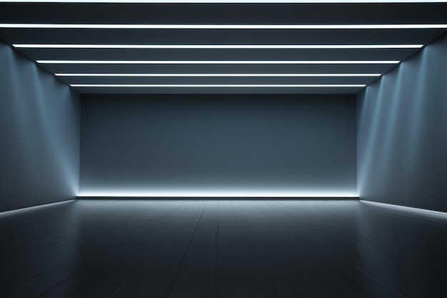 Foto luci brillanti illuminano una sala d'esposizione di infinite possibilità