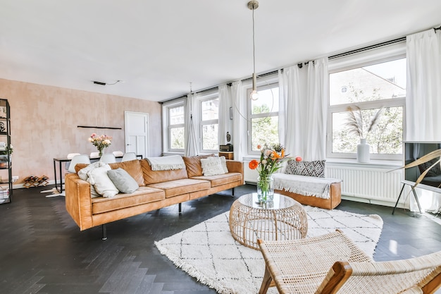 Photo bright living room in a modern luxury house