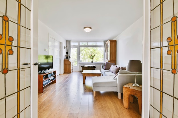 Photo bright living room in a modern luxury house