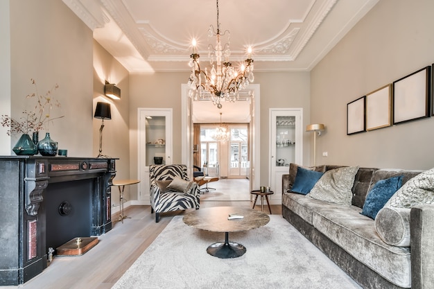 Photo bright living room in a modern luxury house