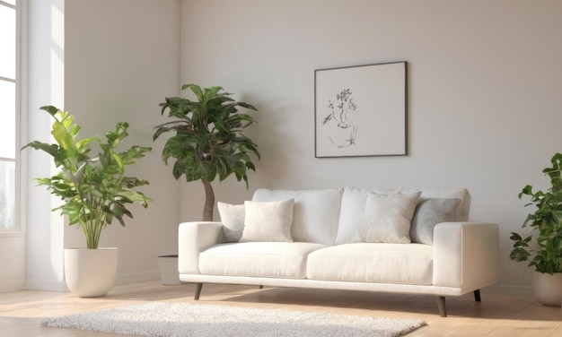 Bright living room with green indoor plants